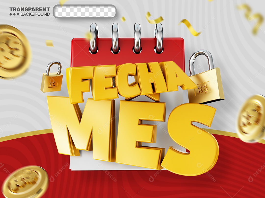 Fecha Mês Selo 3D Dourado para Composição PSD