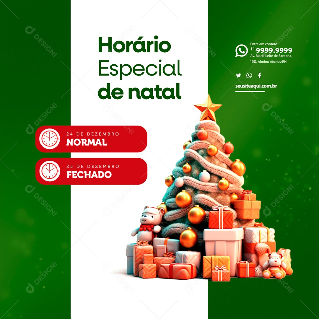 Horário Especial de Natal 24 de Dezembro Normal 25 de Dezembro Fechado Social Media PSD Editável