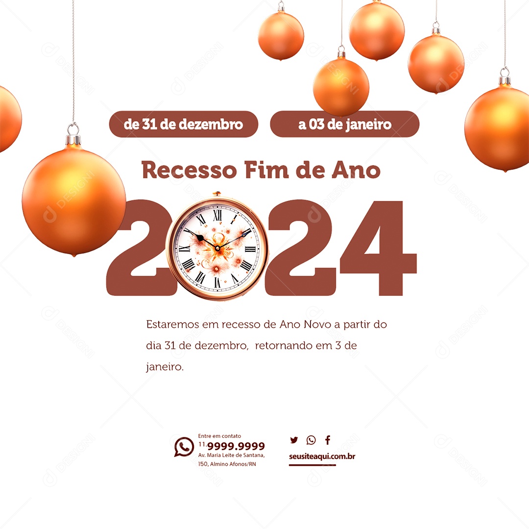 Recesso Fim de Ano 2024 Estaremos em Recesso de Ano Novo Social Media PSD Editável