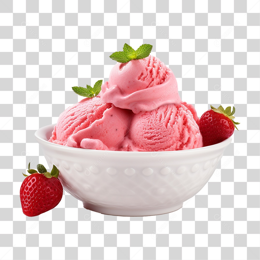 Sorvete de Morango em Tigela PNG Transparente
