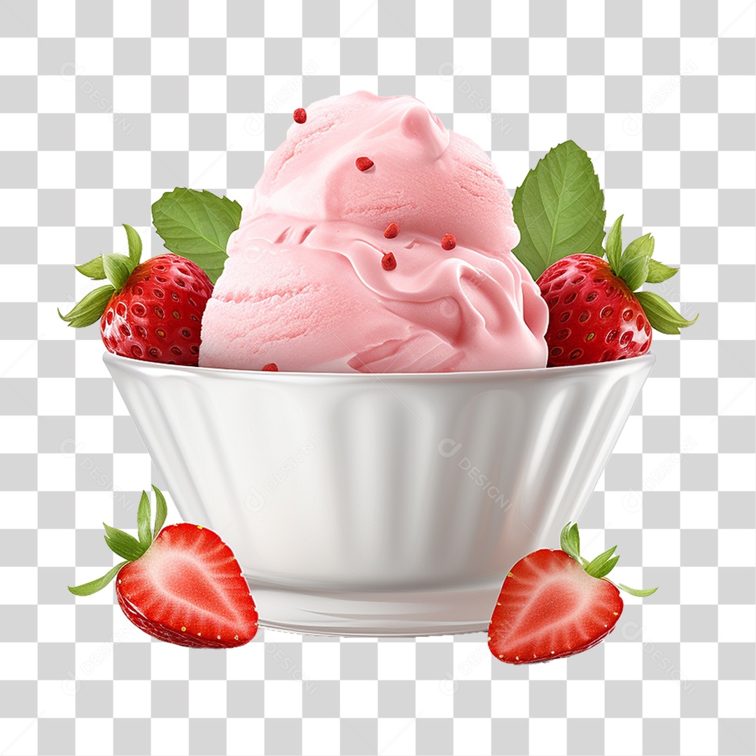 Sorvete de Morango em Tigela PNG Transparente