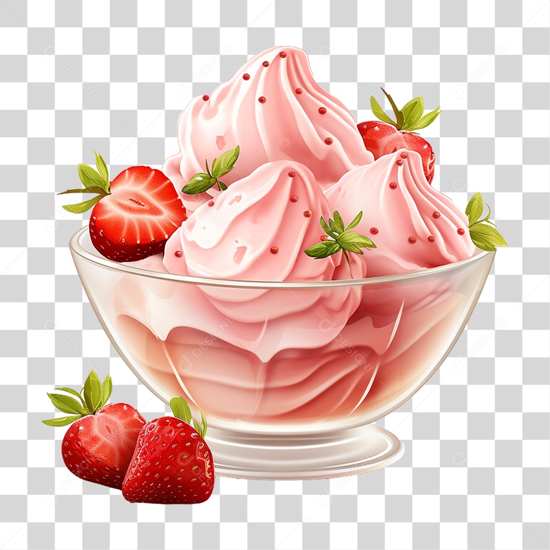 Sorvete de Morango em Tigela PNG Transparente