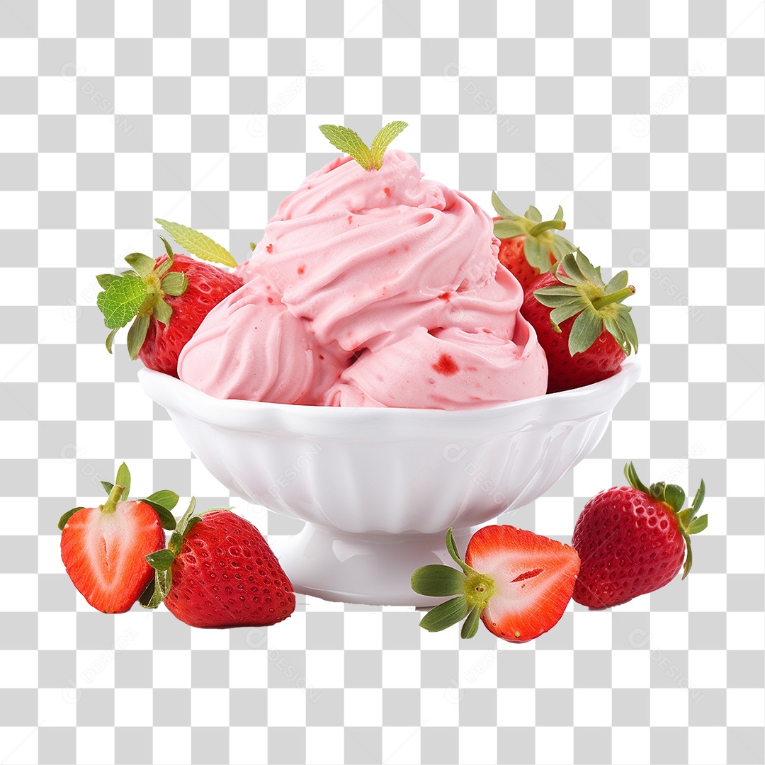 Sorvete de Morango  em Tigela PNG Transparente
