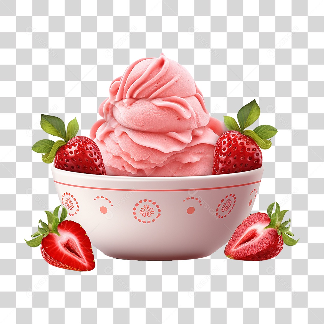 Sorvete de Morango  em Tigela PNG Transparente