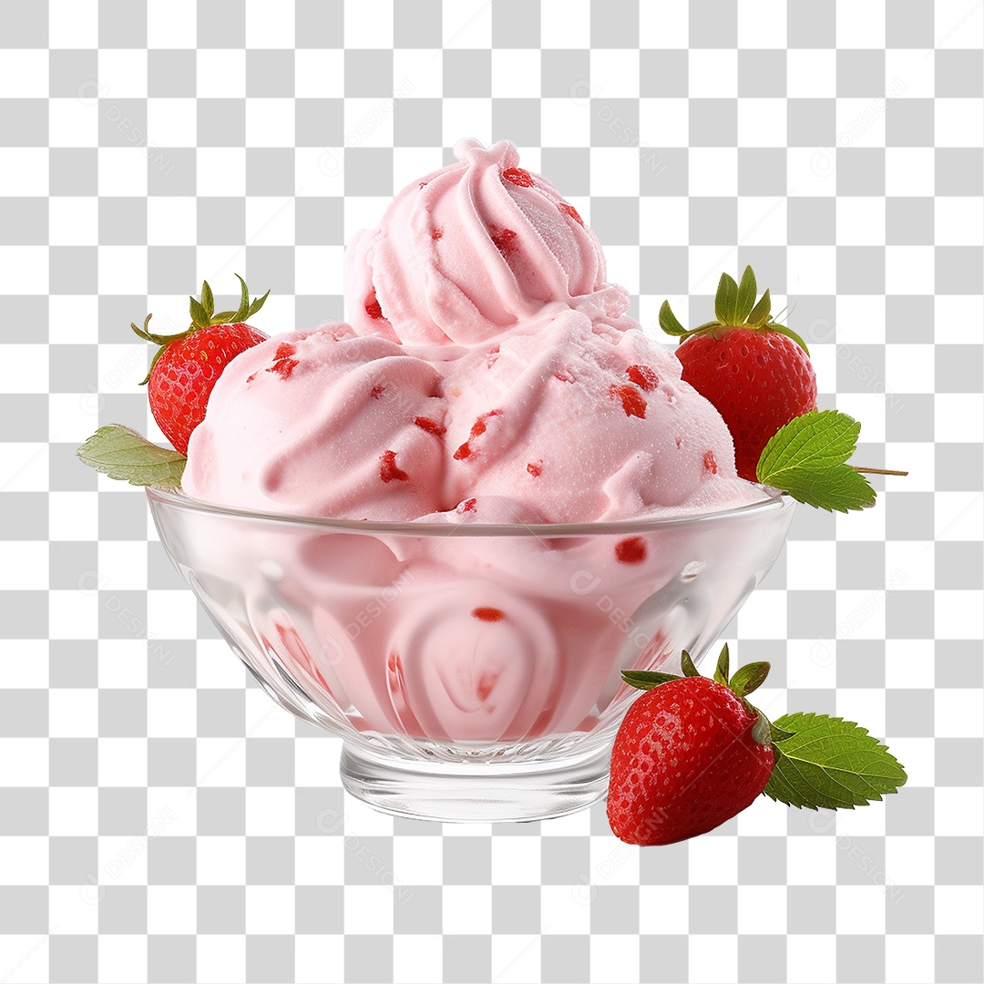 Sorvete de Morango  em Tigela PNG Transparente