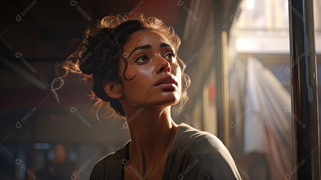 Uma jovem bonita olhando para o lado