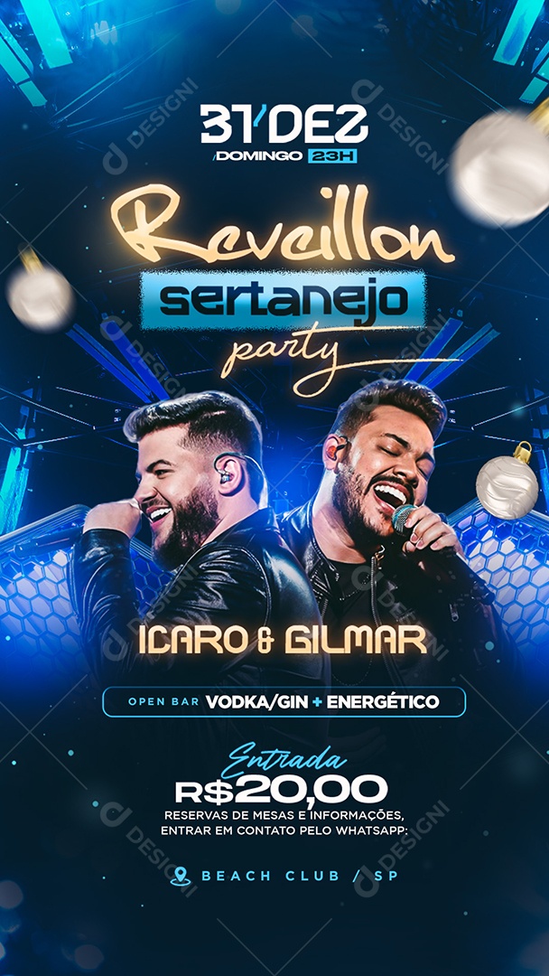 Social Media Flyer Story Reveillon Sertanejo Party Icaro e Gilmar PSD Editável