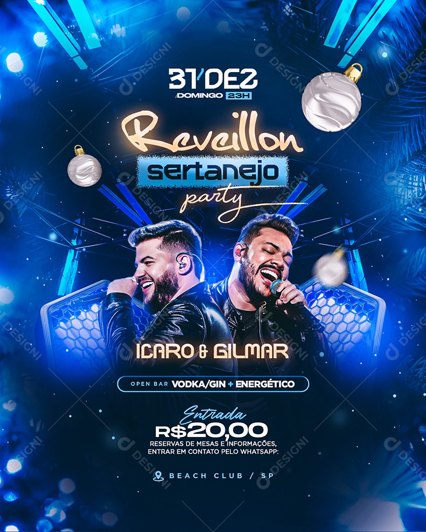 Social Media Flyer Story Reveillon Sertanejo Party Icaro e Gilmar PSD Editável