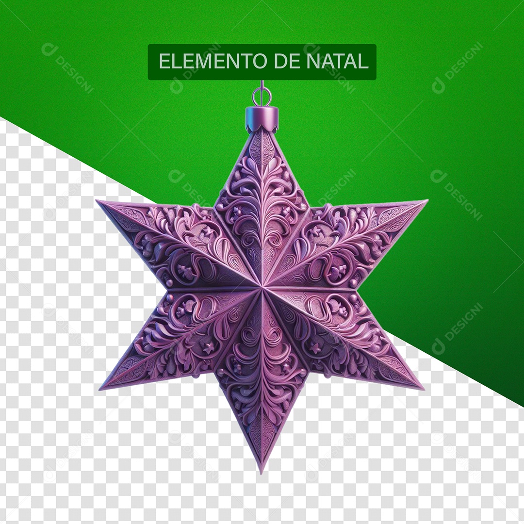 Estrela de Natal Roxo Elemento 3D para Composição PSD