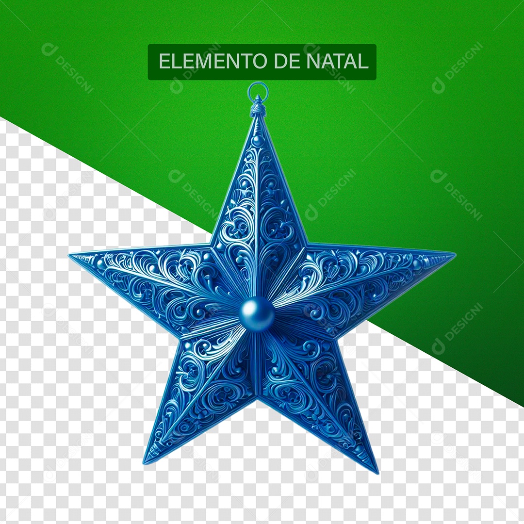 Estrela Azul de Natal Elemento 3D para Composição PSD