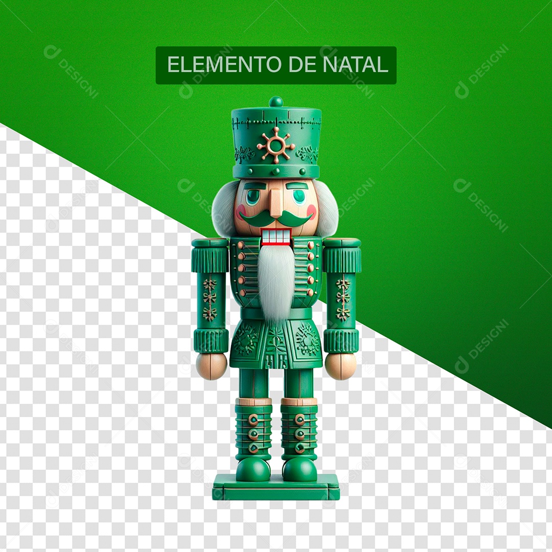 Enfeite de Natal Quebra-nozes Verde Elemento 3D para Composição PSD