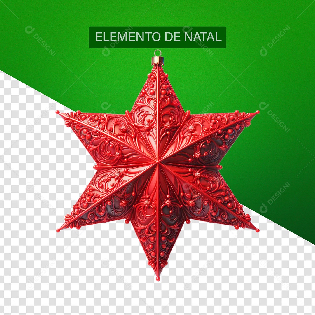Estrela de Natal Elemento 3D Vermelho para Composição PSD
