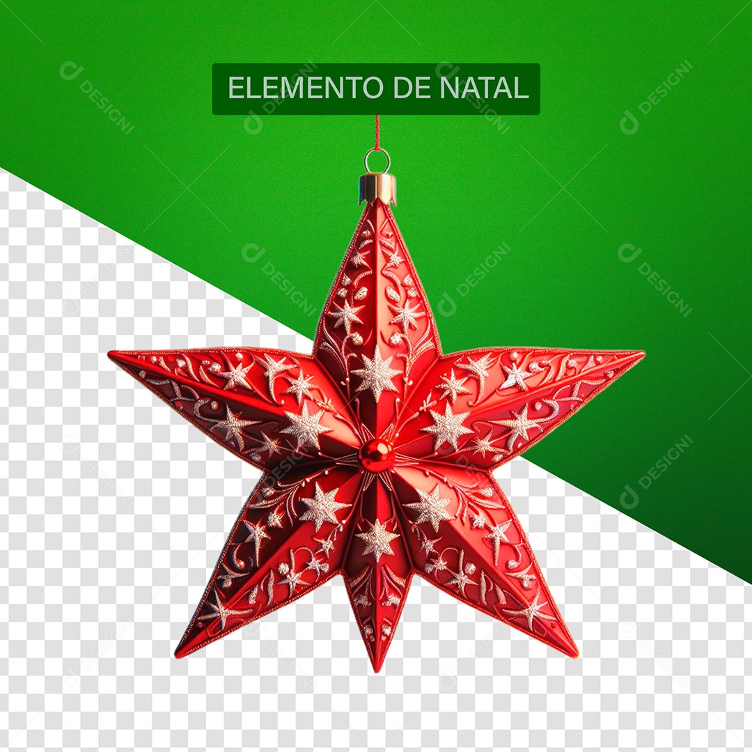 Estrela de Natal Vermelha Elemento 3D para Composição PSD