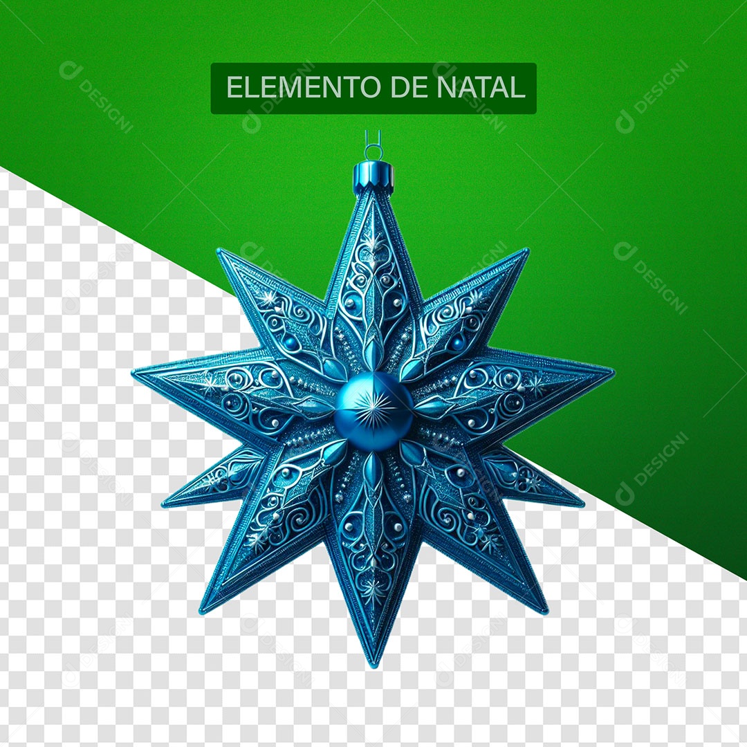 Estrela de Natal Azul Elemento 3D para Composição PSD