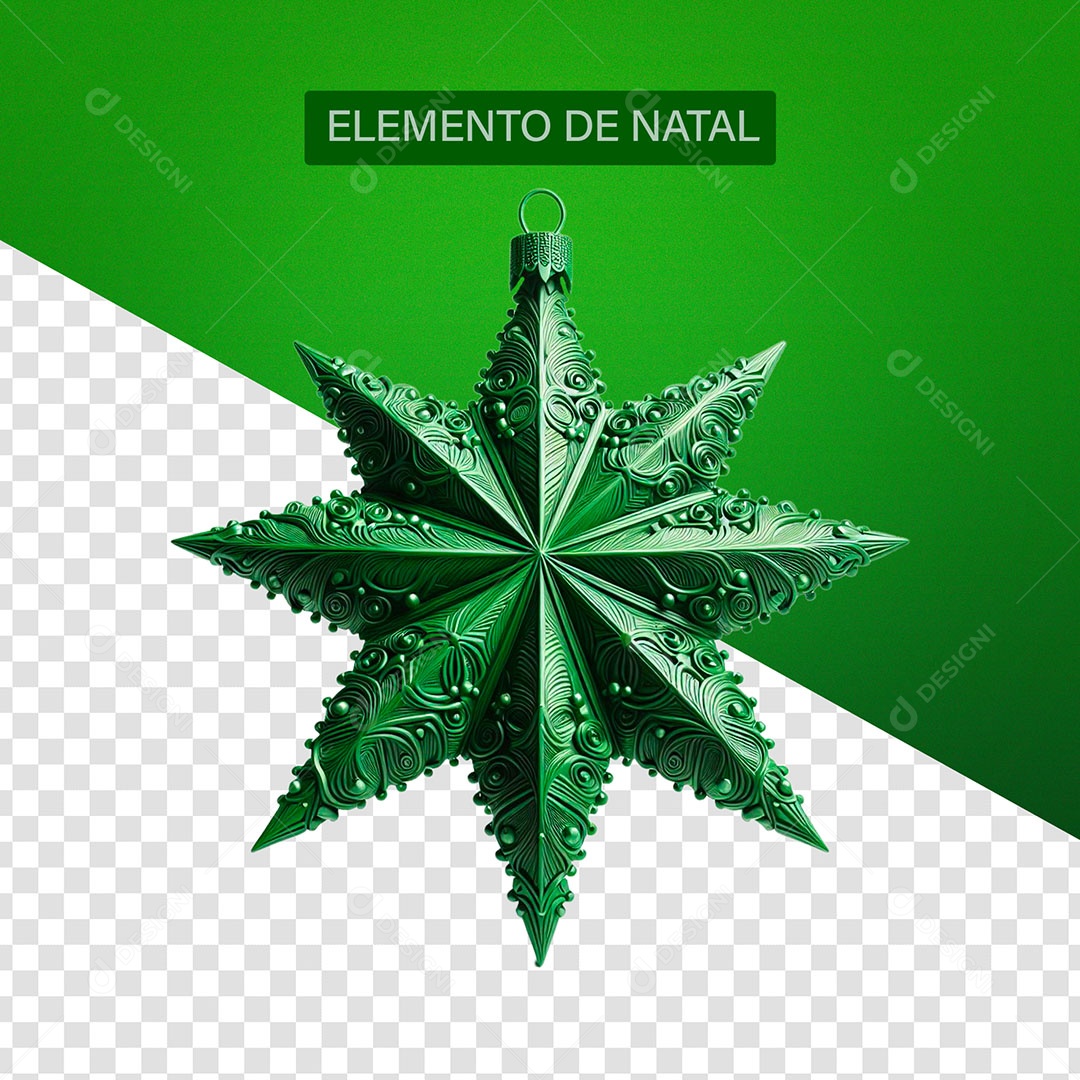 Estrela de Natal Elemento 3D Verde para Composição PSD