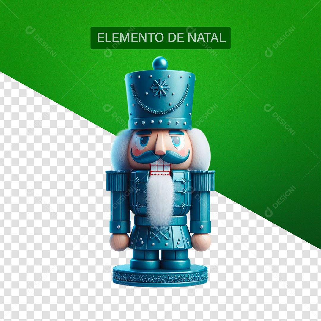 Enfeite de Natal Quebra-nozes Azul Elemento 3D para Composição PSD