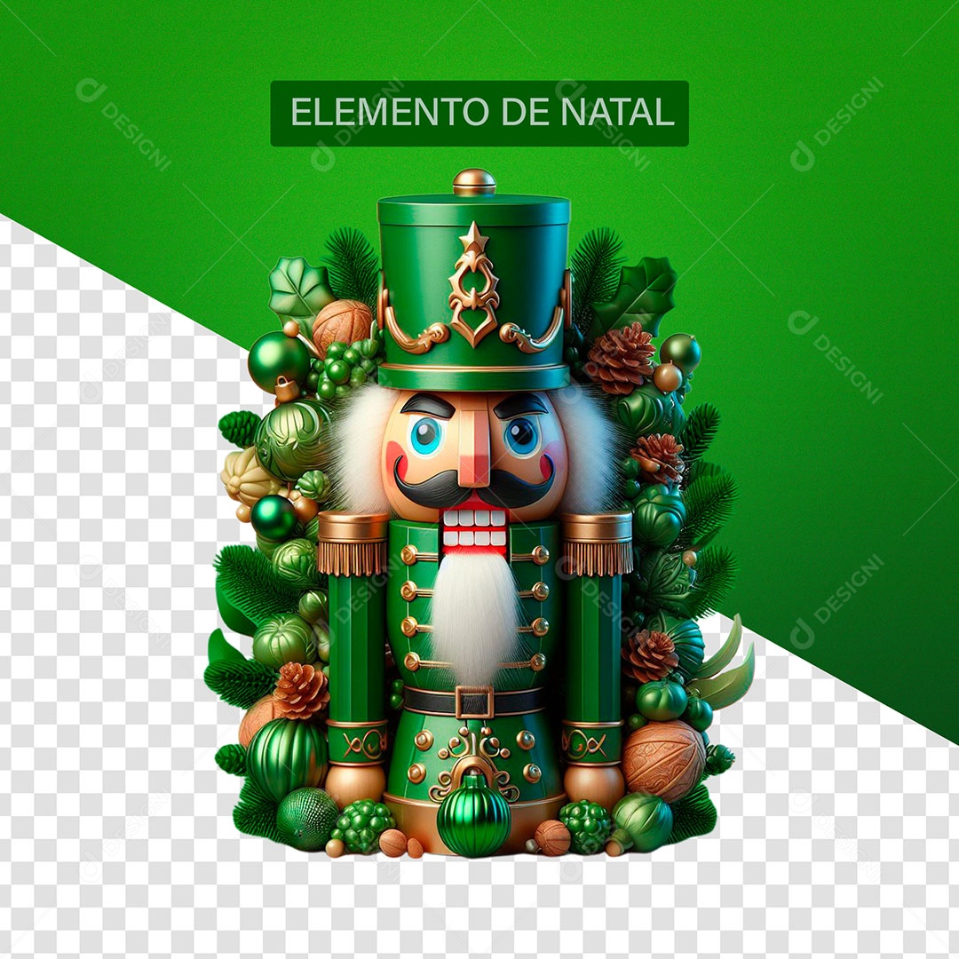 Enfeite de Natal Quebra-nozes Verde Elemento 3D para Composição PSD