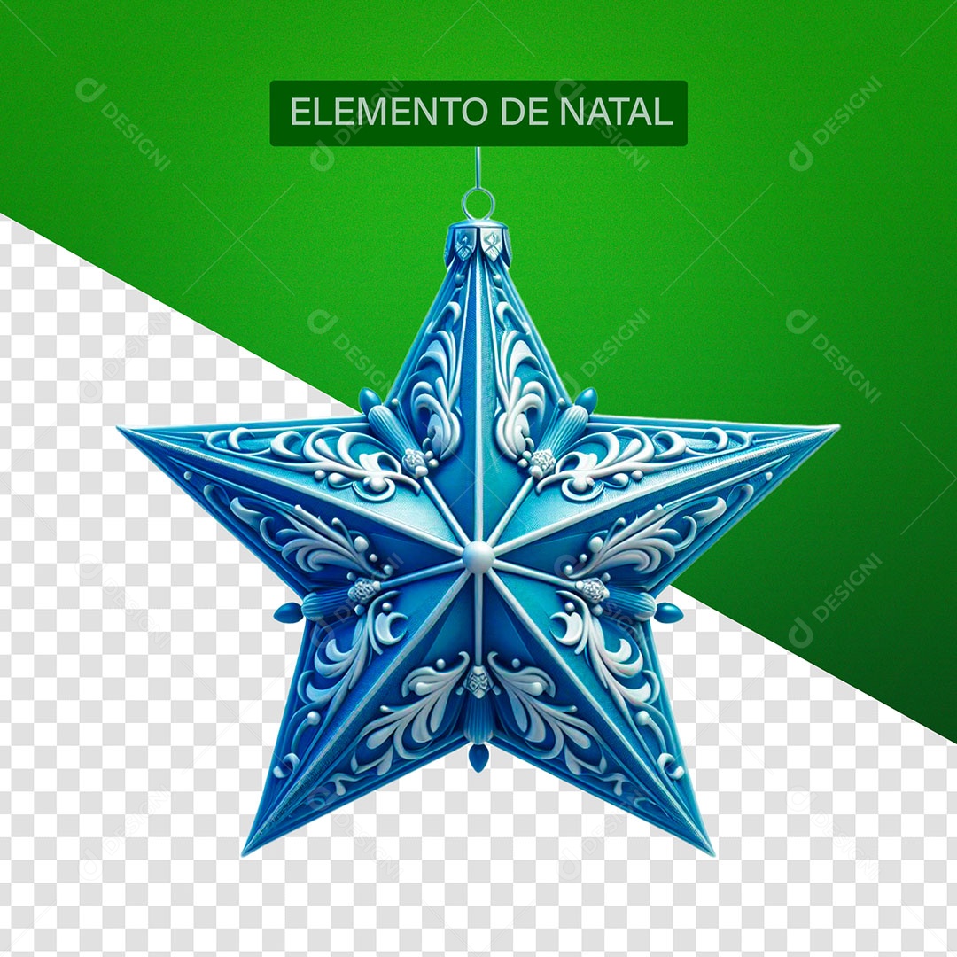 Estrela de Natal  Elemento 3D Azul para Composição PSD