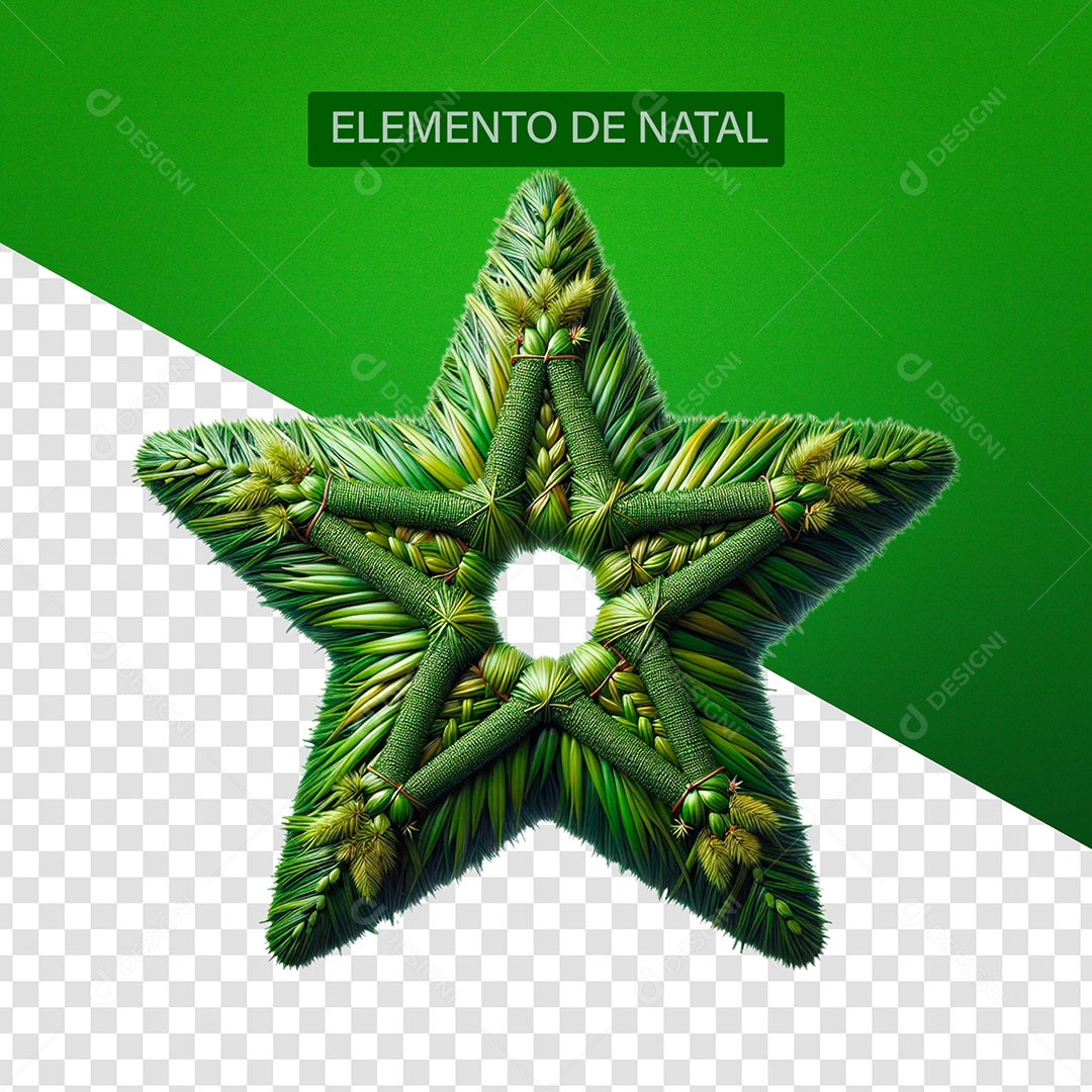 Guirlanda Estrela Natalina Elemento 3D Verde Para Composição PSD