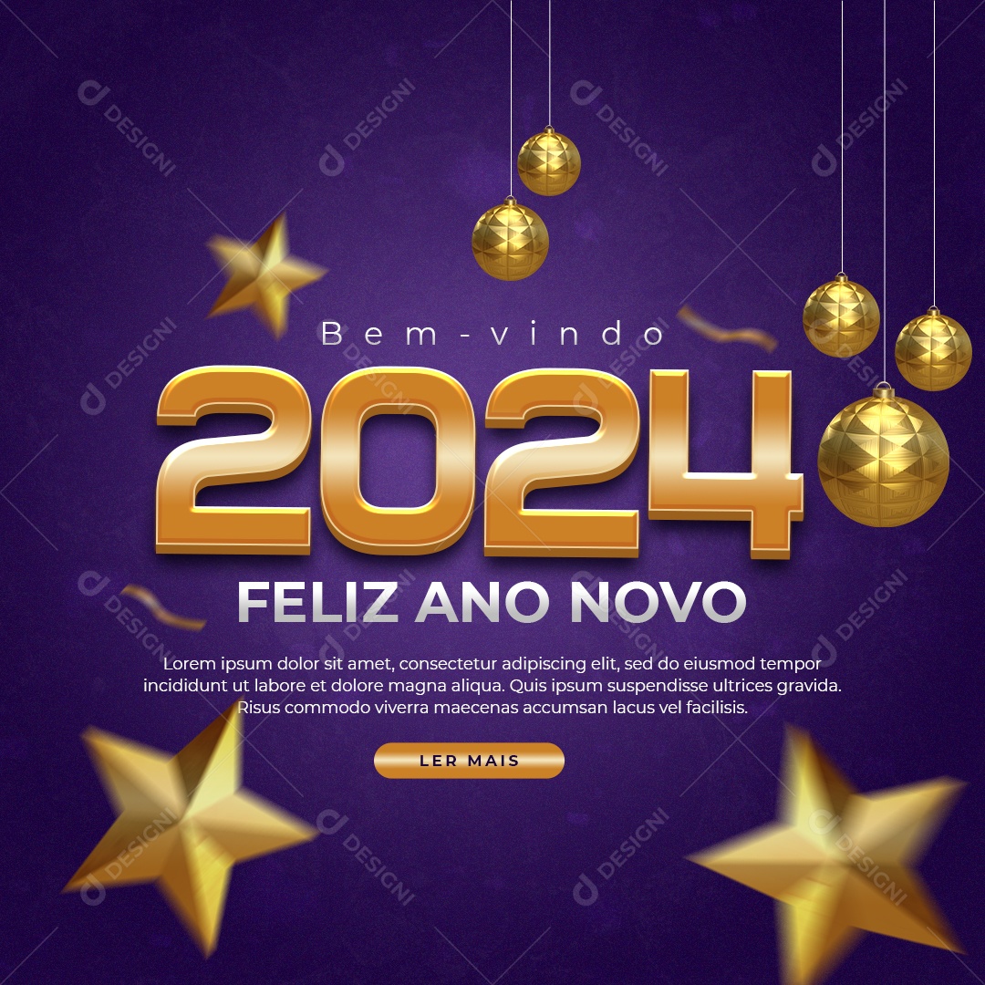 Feed Bem Vindo 2024 Feliz Ano Novo Social Media PSD Editável