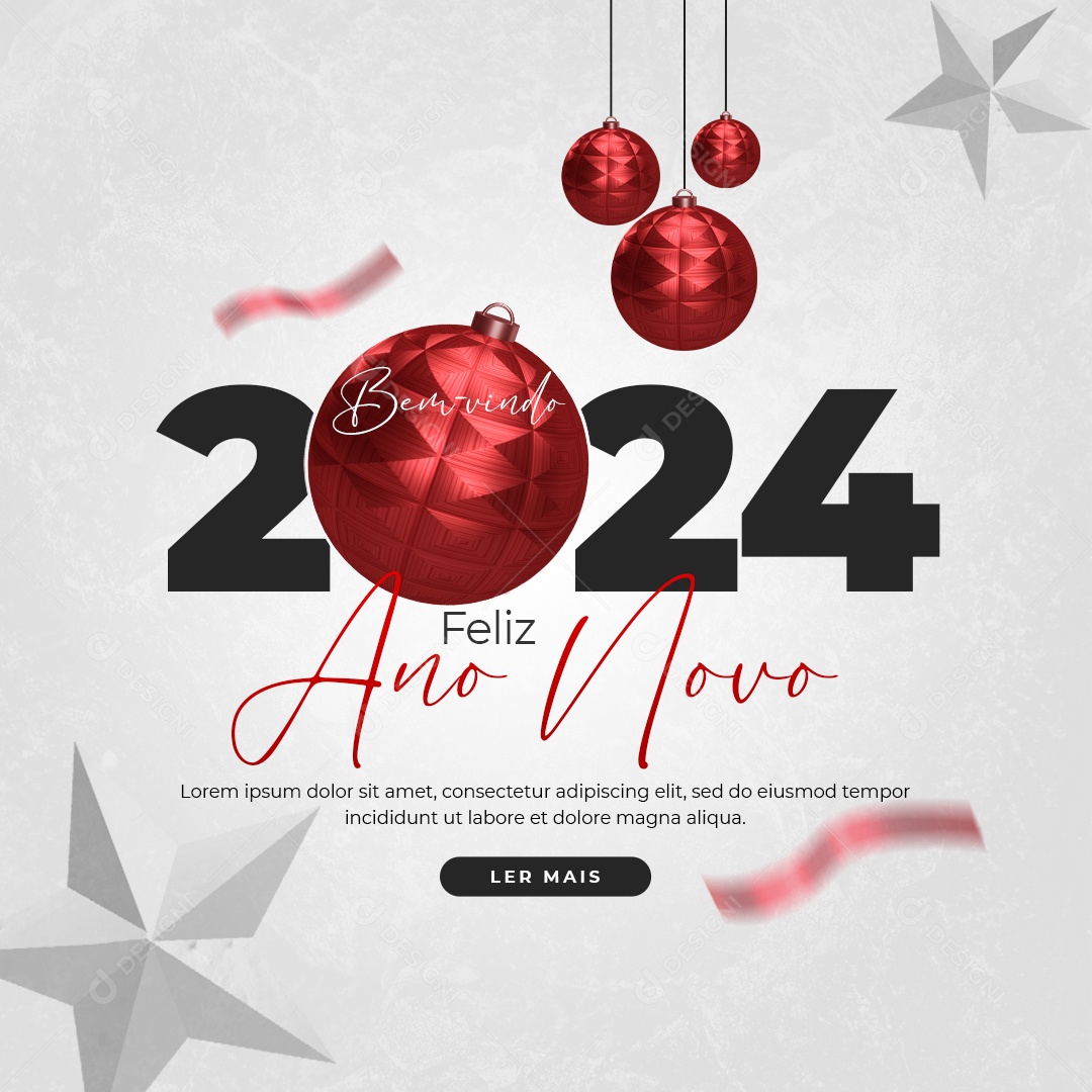 Feed Bem Vindo 2024 Feliz Ano Novo Social Media PSD Editável