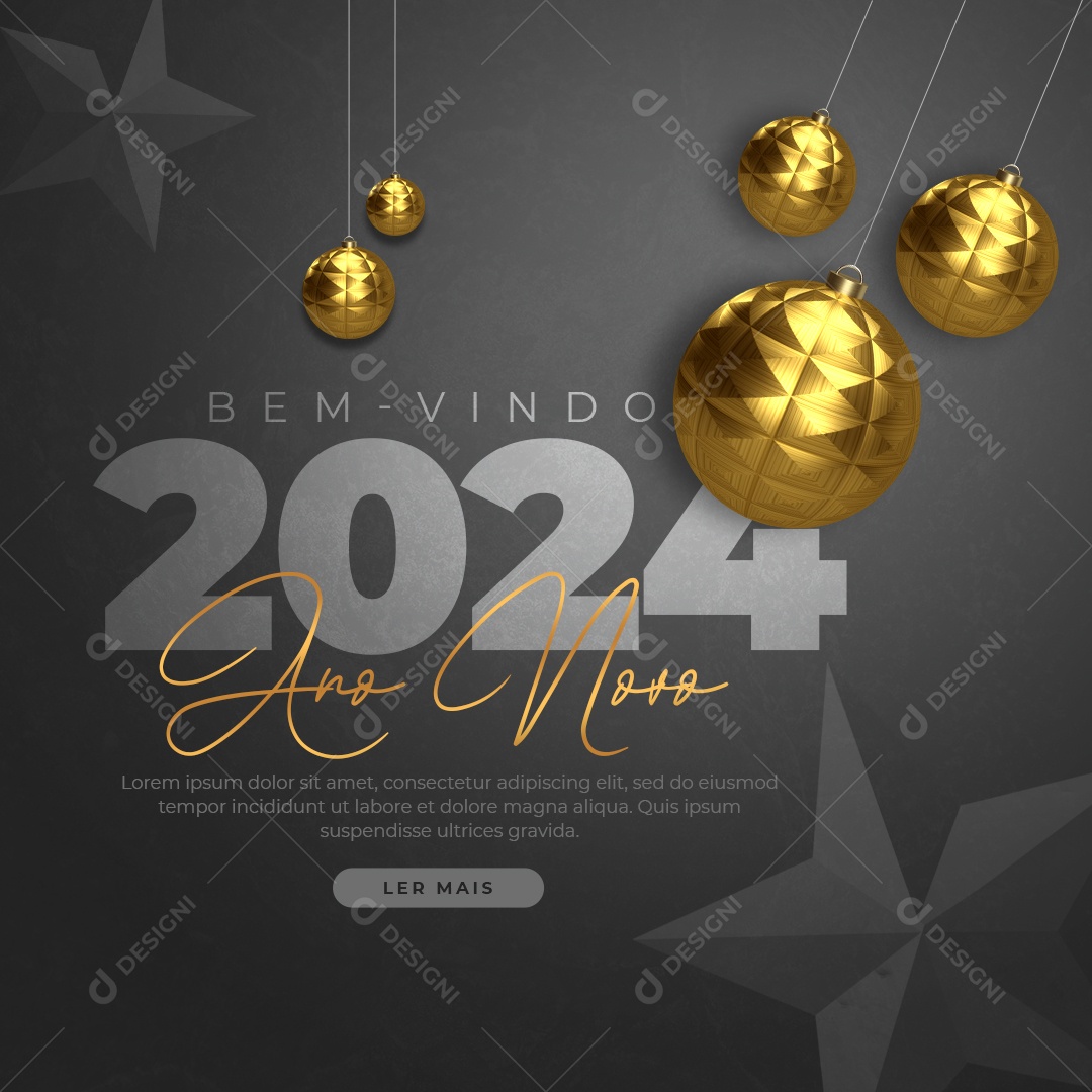 Feed Bem Vindo 2024 Feliz Ano Novo Social Media PSD Editável