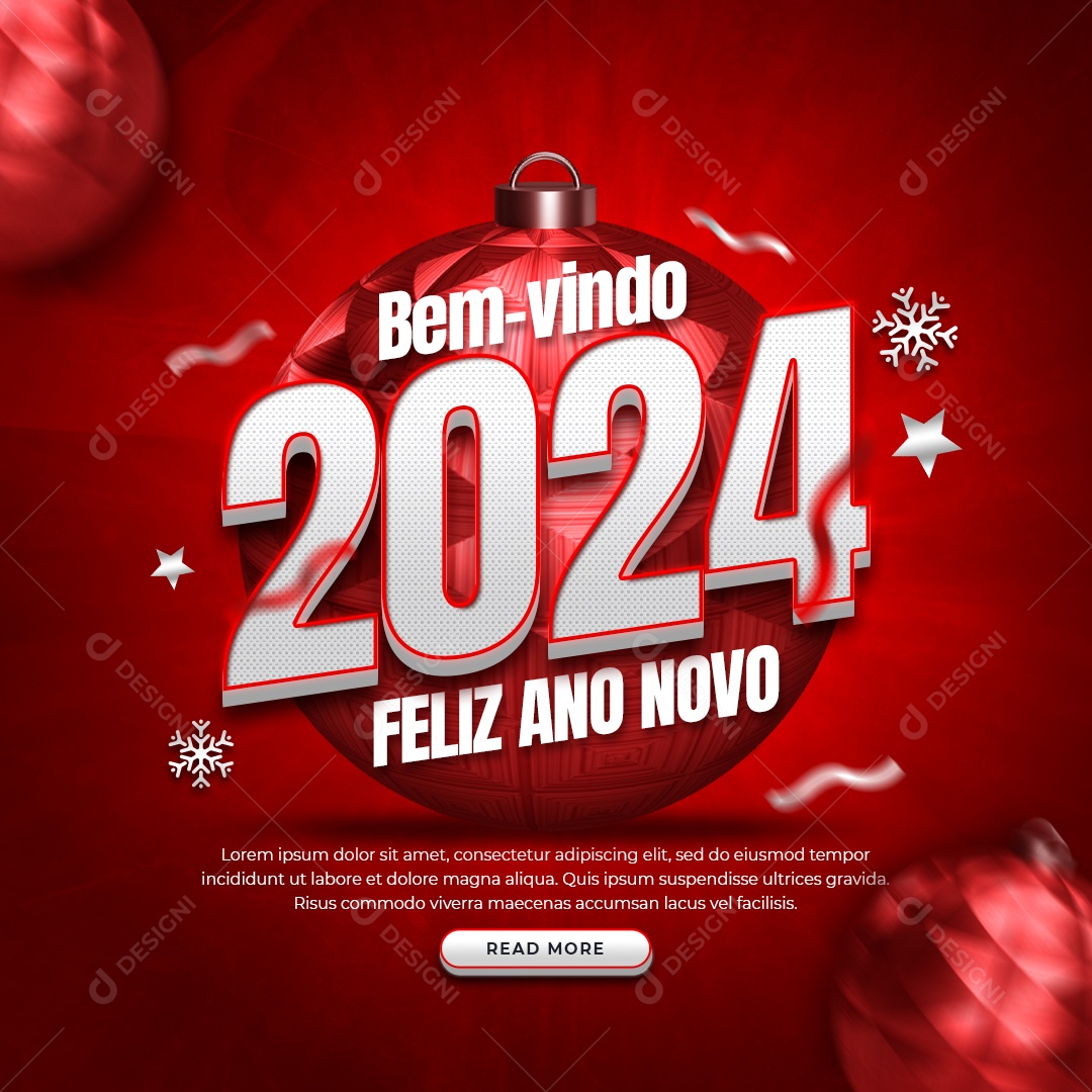Feed Bem Vindo 2024 Feliz Ano Novo Social Media PSD Editável
