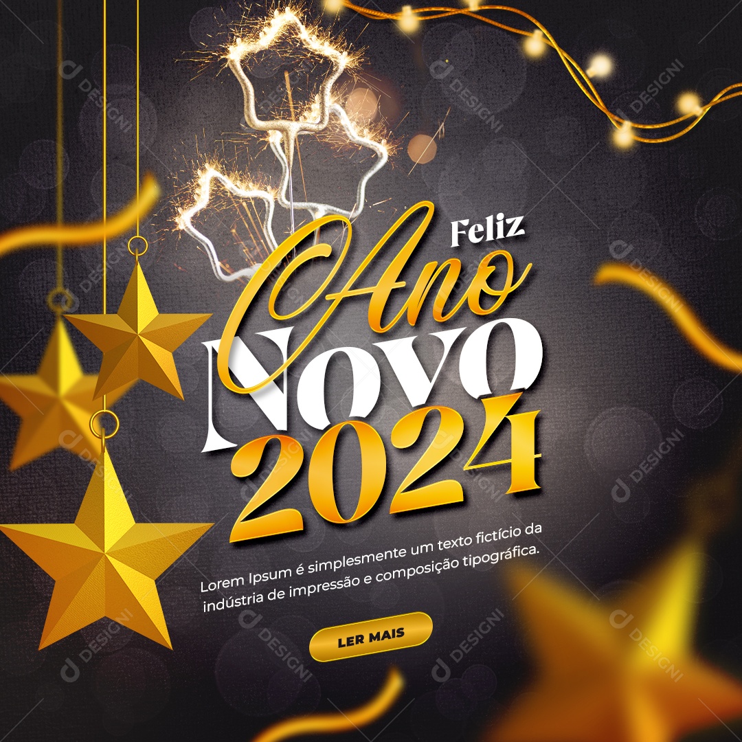 Social Media Feed Feliz Ano Novo 2024 PSD Editável