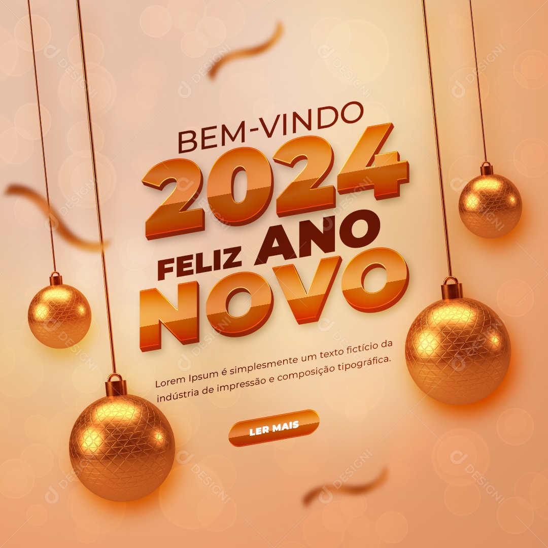 Feed Bem Vindo 2024 Feliz Ano Novo Social Media PSD Editável