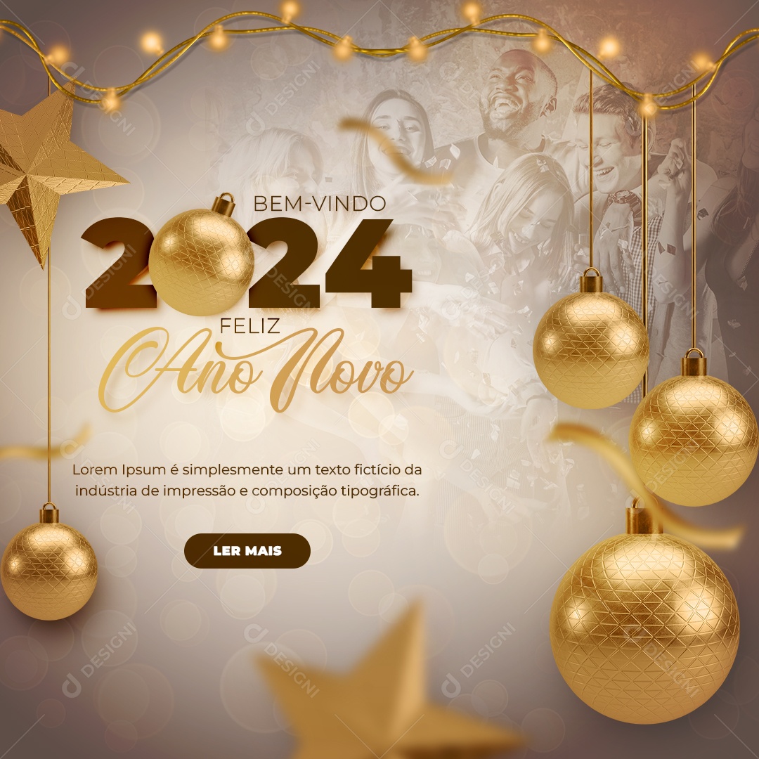 Feed Bem Vindo 2024 Feliz Ano Novo Social Media PSD Editável