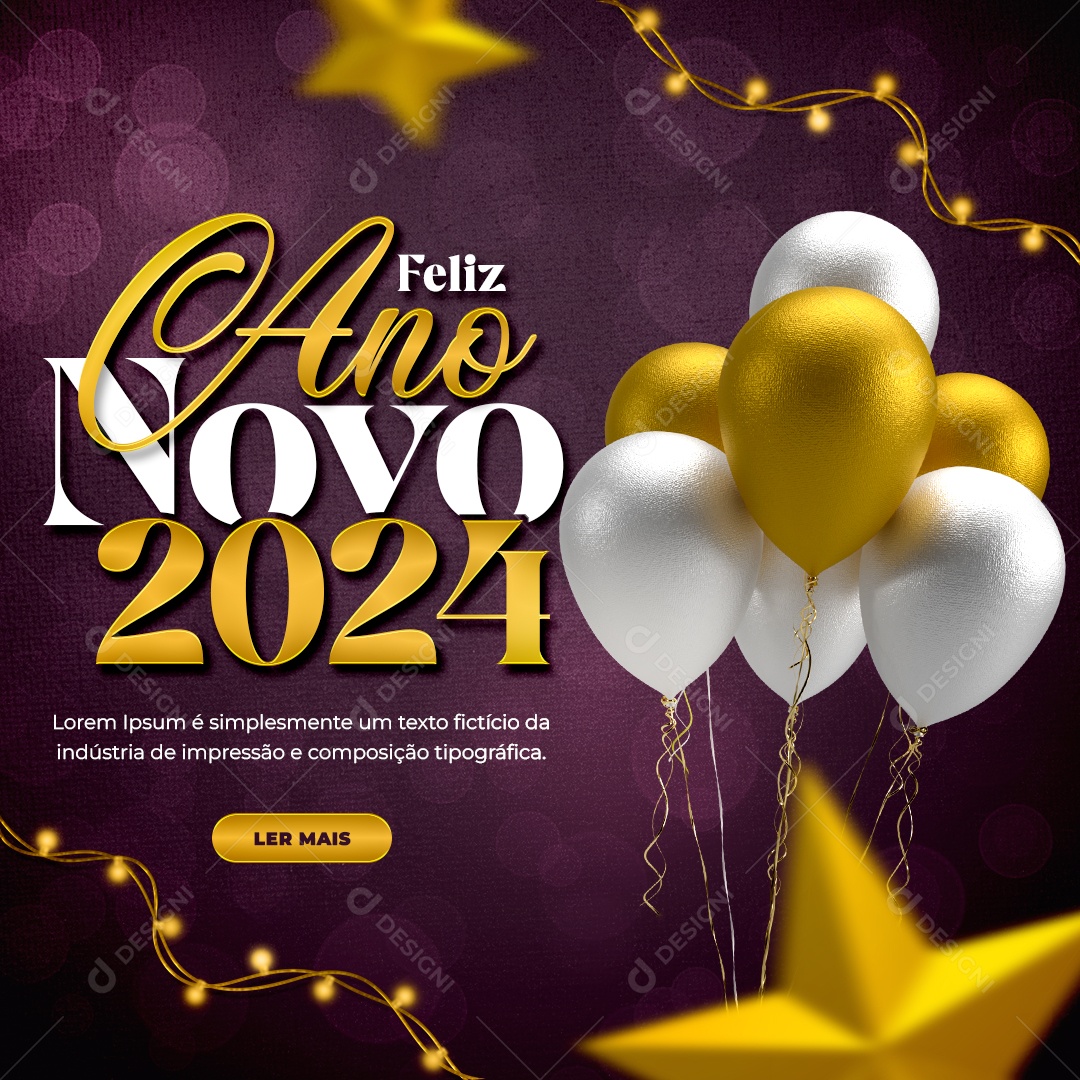 Social Media Feed Feliz Ano Novo 2024 PSD Editável