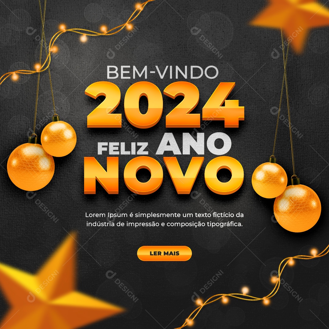 Feed Bem Vindo 2024 Feliz Ano Novo Social Media PSD Editável