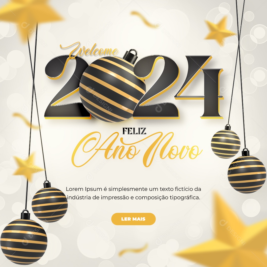 Feed Welcome 2024 Feliz Ano Novo Social Media PSD Editável