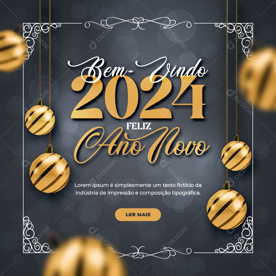 Feed Bem Vindo 2024 Feliz Ano Novo Social Media PSD Editável