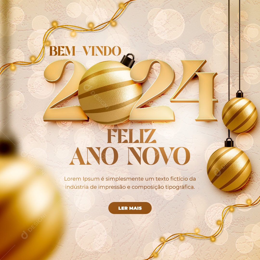 Feed Bem Vindo 2024 Feliz Ano Novo Social Media PSD Editável