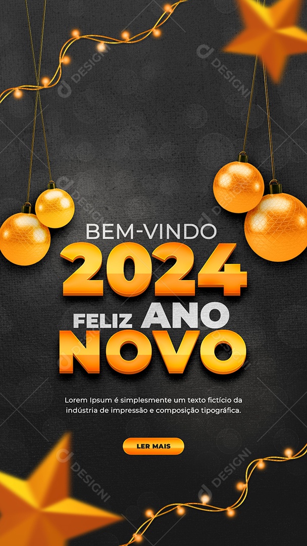Story Bem Vindo 2024 Feliz Ano Novo Social Media PSD Editável