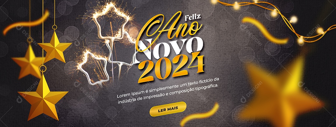 Banner Feliz Ano Novo 2024 Social Media PSD Editável
