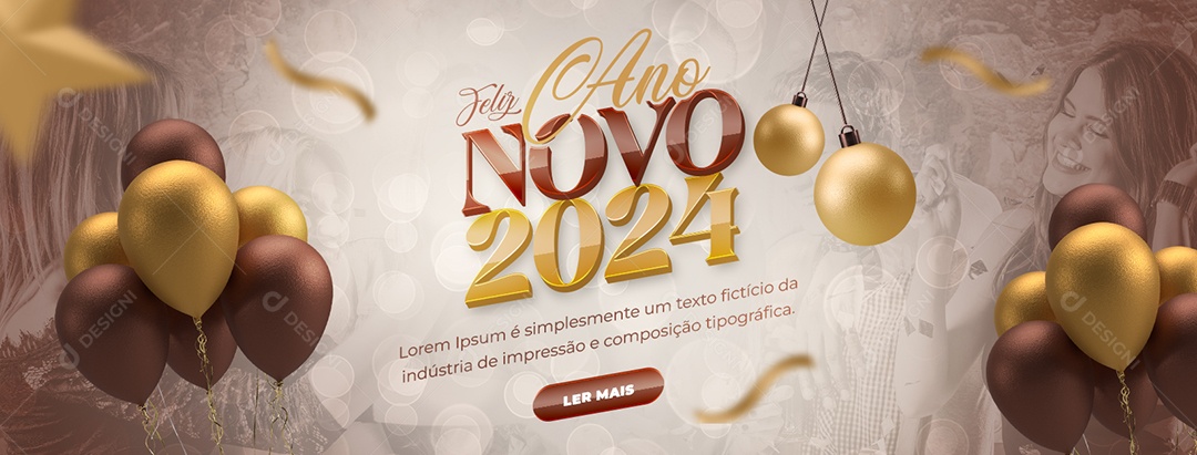 Banner Feliz Ano Novo 2024 Social Media PSD Editável