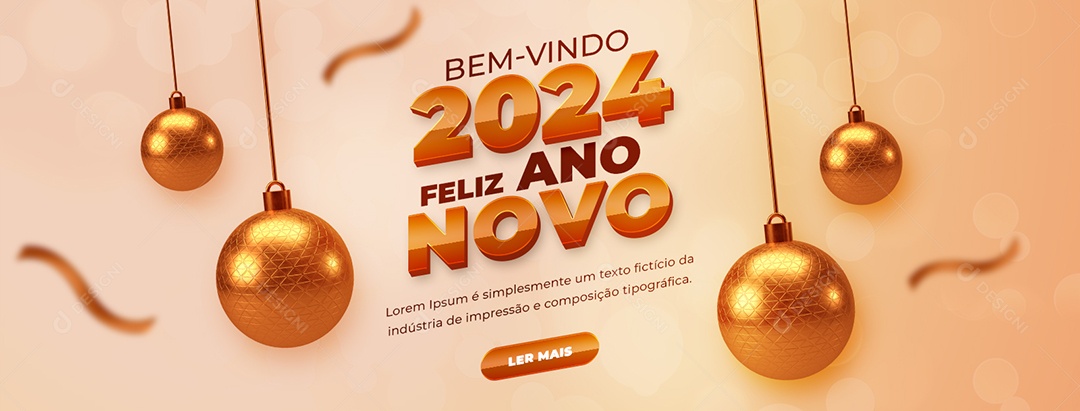 Social Media Banner Bem Vindo 2024 Feliz Ano Novo PSD Editável
