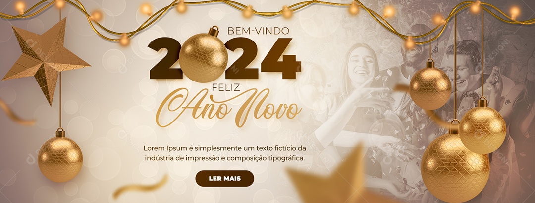 Social Media Banner Bem Vindo 2024 Feliz Ano Novo PSD Editável