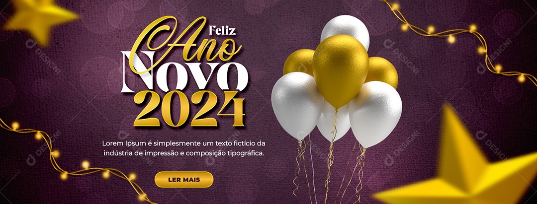 Social Media Banner Feliz Ano Novo 2024 PSD Editável