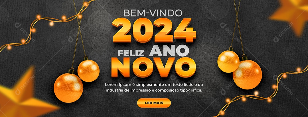 Banner Bem Vindo 2024 Feliz Ano Novo Social Media PSD Editável