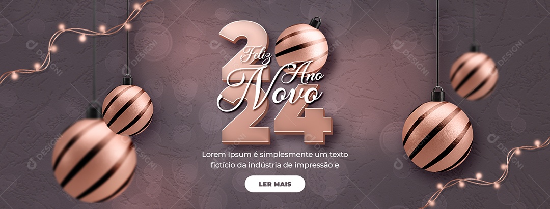 Banner Feliz Ano Novo 2024 Social Media PSD Editável