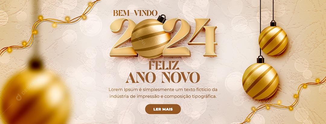 Social Media Banner Bem Vindo 2024 Feliz Ano Novo PSD Editável