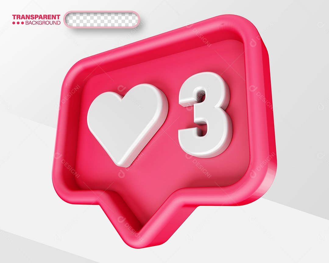 Like Coração 3 Elemento 3D para Composição PSD