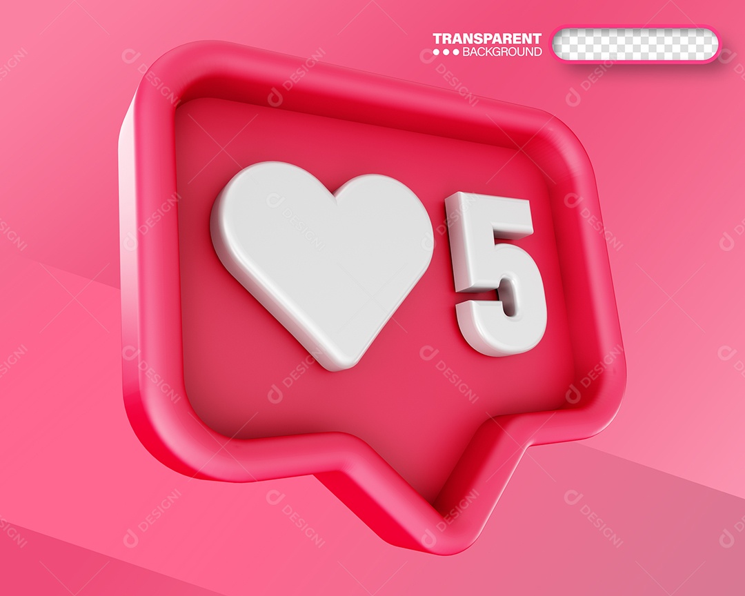 Like Coração 5 Elemento 3D Rosa Branco para Composição PSD