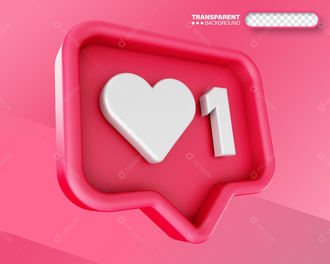 Like Coração 1 Elemento 3D Rosa Branco para Composição PSD