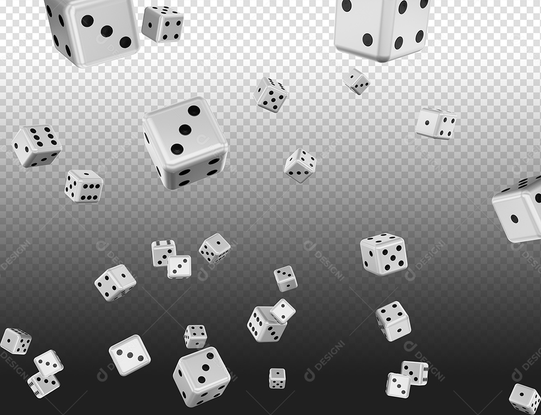 Dados de Jogo Preto Branco Elemento 3D para Composição PSD