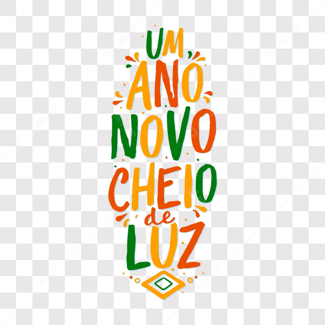 Lettering Um Ano Novo Cheio de Luz Texto Verde Laranja e Vermelho EPS + PNG