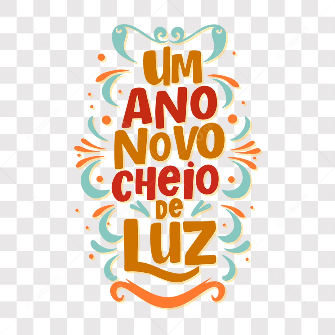 Lettering Um Ano Novo Cheio De Luz Texto Laranja e Vermelho EPS + PNG